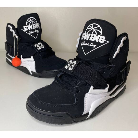 PATRICK EWING SNEAKERS 7 MENS 33 CONCEPT-HI BLACK WHITE BASKETBALL SHOES CHARM - Picture 1 of 13